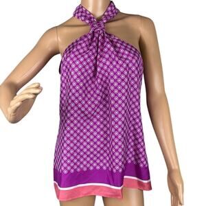 Banana Republic Silk Blouse Moroccan Print Sleeveless SZ 8 Office Siren Layering